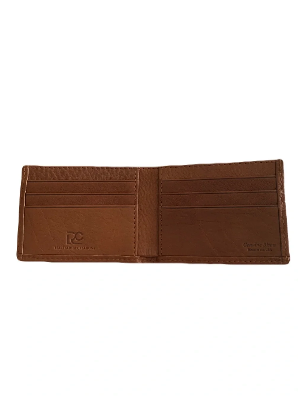 Men's Casual Tan Brown Textured Genuine Bison Leather Bifold Wallet Handcrafted